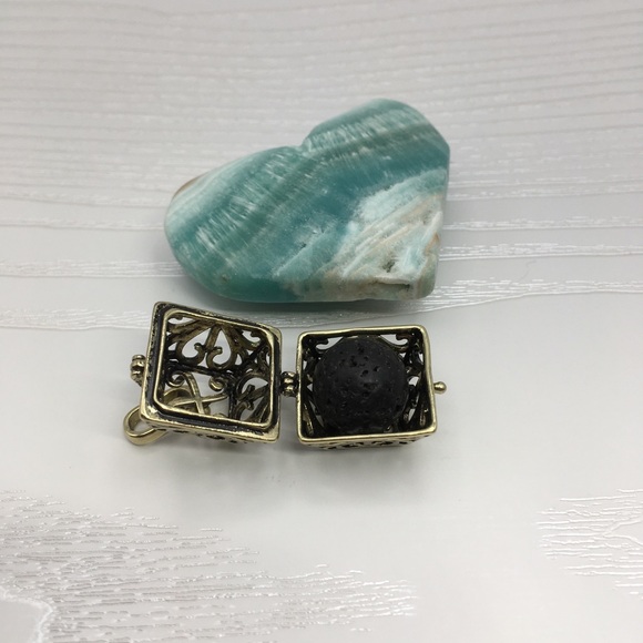 Box Aromatherapy Brass tone Locket.  Lava stone included. - Picture 2 of 2
